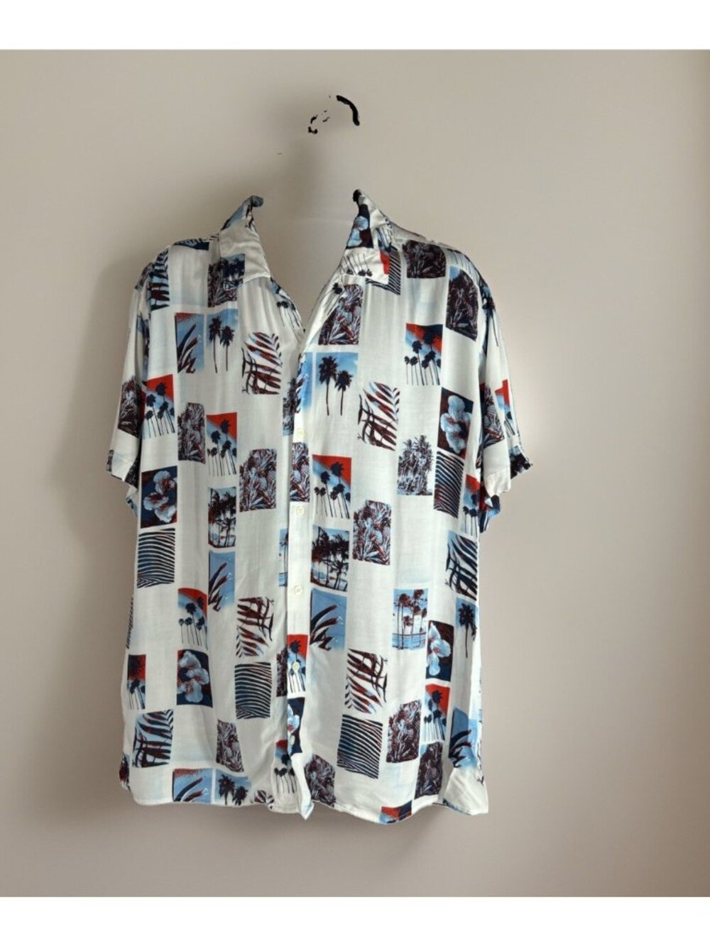 Original Use Mens Size XXL Short Sleeve Button Up Shirt Tropical White Rayon top